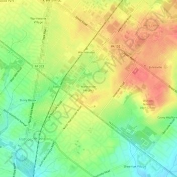 Mappa topografica Warminster Heights, altitudine, rilievo