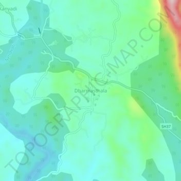 Mappa topografica Dharmasthala, altitudine, rilievo