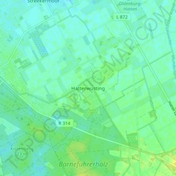 Mappa topografica Hatterwüsting, altitudine, rilievo