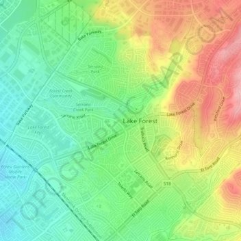 Mappa topografica Serrano Place, altitudine, rilievo