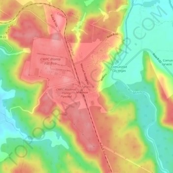 Mappa topografica Mininco, altitudine, rilievo