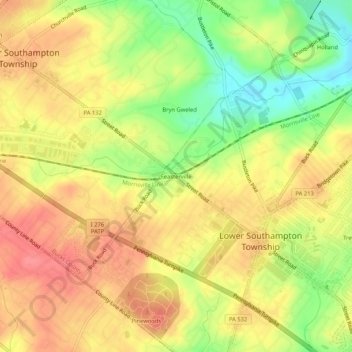 Mappa topografica Feasterville, altitudine, rilievo
