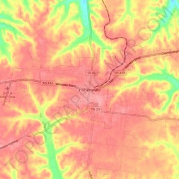 Mappa topografica Hohenwald, altitudine, rilievo
