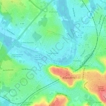 Mappa topografica Saint-Cybard, altitudine, rilievo