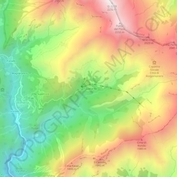 Mappa topografica San Gottardo, altitudine, rilievo