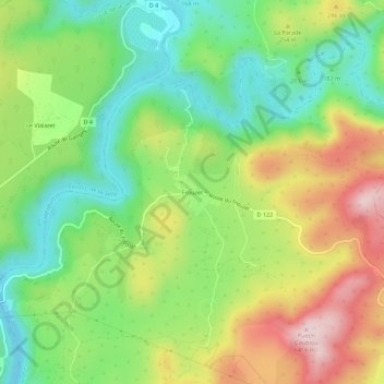 Mappa topografica Frouzet, altitudine, rilievo