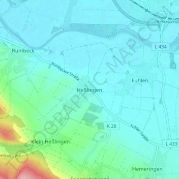 Mappa topografica Heßlingen, altitudine, rilievo
