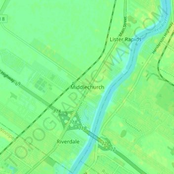 Mappa topografica Middlechurch, altitudine, rilievo