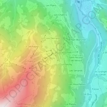 Mappa topografica Plateau de la Croix, altitudine, rilievo