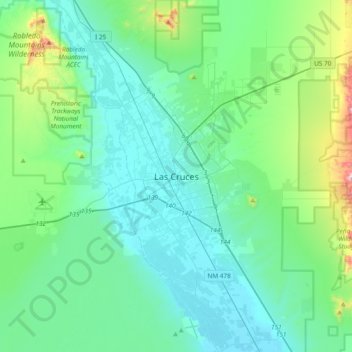 Mappa topografica Las Cruces, altitudine, rilievo