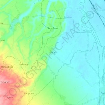Mappa topografica Frisal, altitudine, rilievo