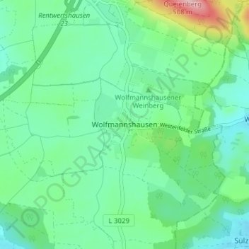 Mappa topografica Wolfmannshausen, altitudine, rilievo
