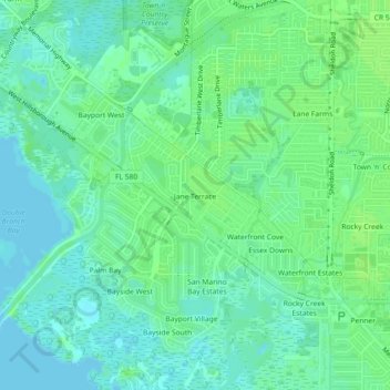 Mappa topografica Jane Terrace, altitudine, rilievo
