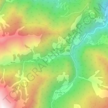 Mappa topografica Rodoretto, altitudine, rilievo