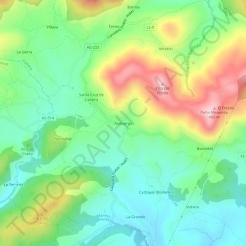 Mappa topografica Anduerga, altitudine, rilievo