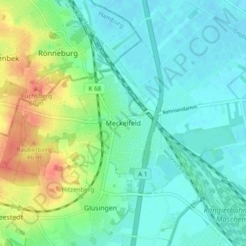 Mappa topografica Meckelfeld, altitudine, rilievo