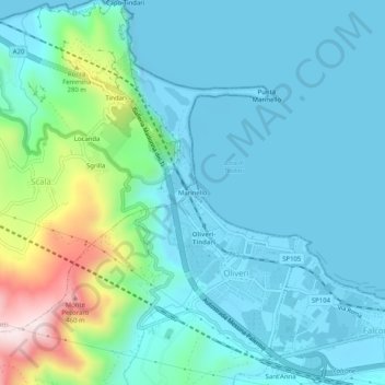 Mappa topografica Marinello, altitudine, rilievo