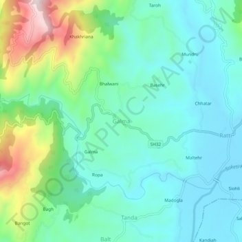 Mappa topografica Galma, altitudine, rilievo