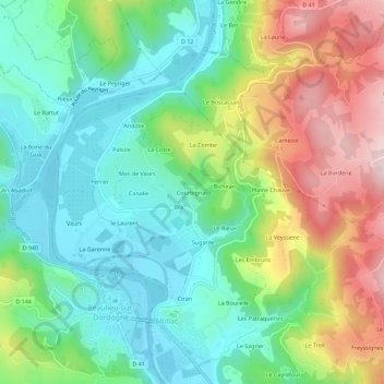 Mappa topografica Courbignac, altitudine, rilievo