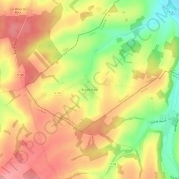 Mappa topografica Bois de Rigny, altitudine, rilievo