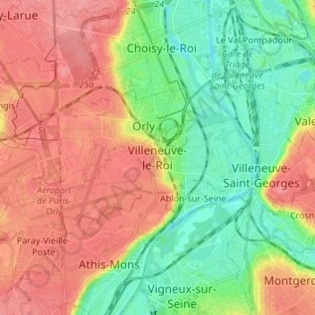 Mappa topografica Villeneuve-le-Roi, altitudine, rilievo