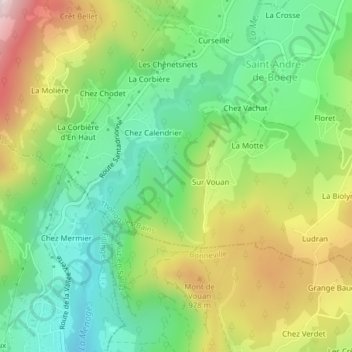 Mappa topografica Vouan, altitudine, rilievo