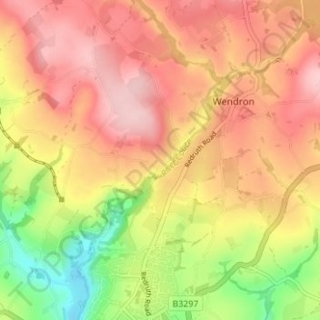 Mappa topografica Coverack Bridges, altitudine, rilievo