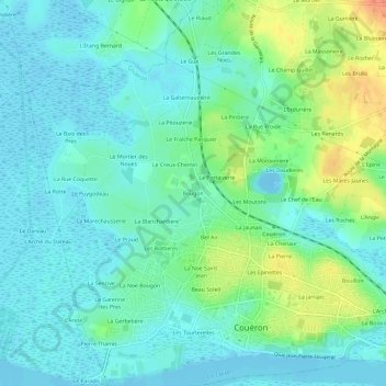 Mappa topografica Bougon, altitudine, rilievo