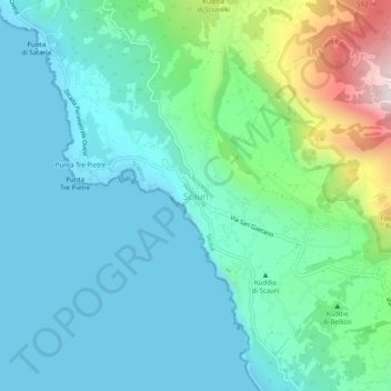 Mappa topografica Scauri, altitudine, rilievo