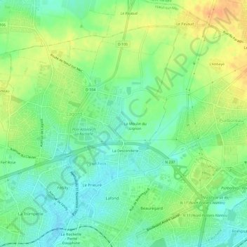 Mappa topografica Le Lignon, altitudine, rilievo