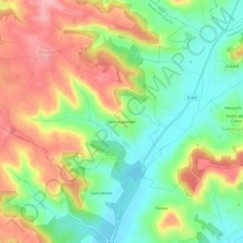 Mappa topografica Saint-Hyppolyte, altitudine, rilievo