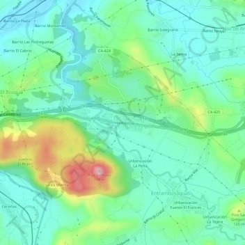 Mappa topografica Hoznayo, altitudine, rilievo