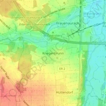 Mappa topografica Kriegenbrunn, altitudine, rilievo