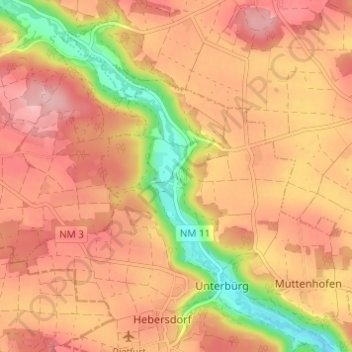 Mappa topografica Staadorf, altitudine, rilievo