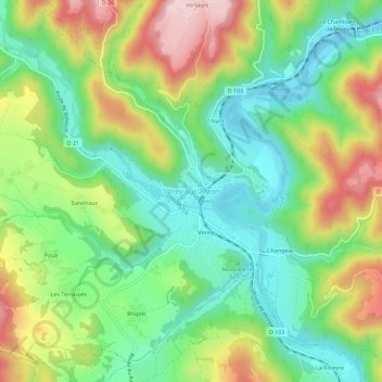 Mappa topografica Vorey-sur-Arzon, altitudine, rilievo