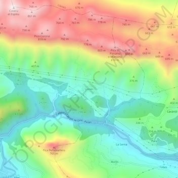 Mappa topografica Llonín, altitudine, rilievo