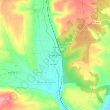 Mappa topografica Vega de Magaz, altitudine, rilievo