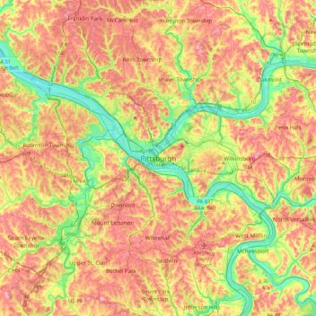 Mappa topografica Pittsburgh, altitudine, rilievo