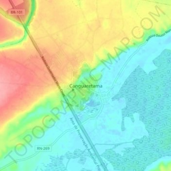 Mappa topografica Canguaretama, altitudine, rilievo