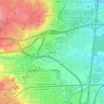 Mappa topografica Butarque, altitudine, rilievo