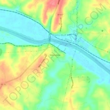Mappa topografica New Canton, altitudine, rilievo