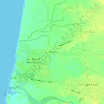 Mappa topografica West Dirita, altitudine, rilievo