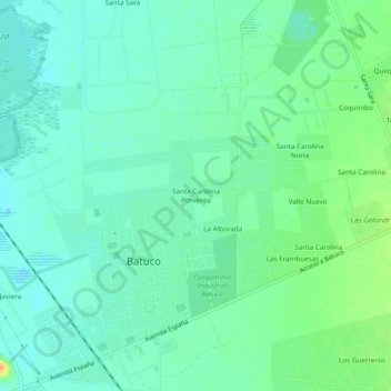 Mappa topografica Santa Carolina Poniente, altitudine, rilievo