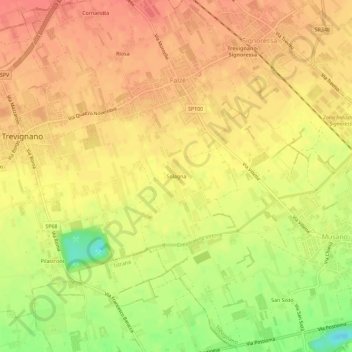 Mappa topografica Solagna, altitudine, rilievo
