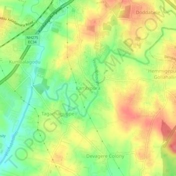 Mappa topografica Kambipura, altitudine, rilievo