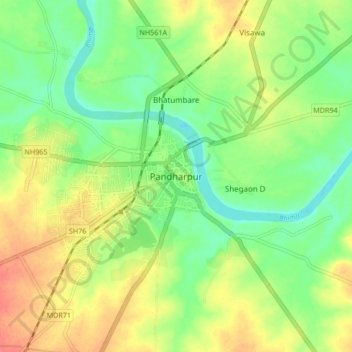 Mappa topografica Pandharpur, altitudine, rilievo
