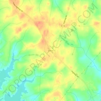 Mappa topografica Scurry, altitudine, rilievo