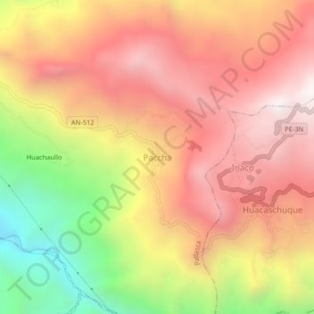 Mappa topografica Paccha, altitudine, rilievo