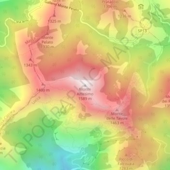 Mappa topografica Monte Altissimo, altitudine, rilievo