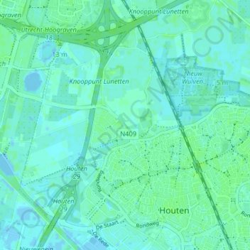 Mappa topografica Oud-Wulven, altitudine, rilievo